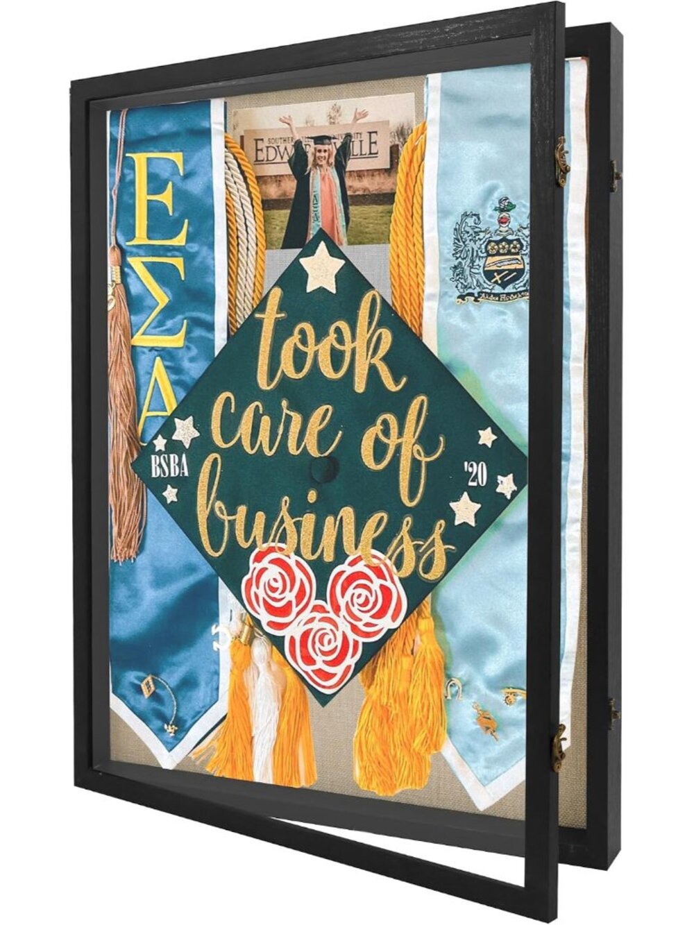 Large Graduation Shadow Box Frame for Cap Gown, Black 18x24 Display Case